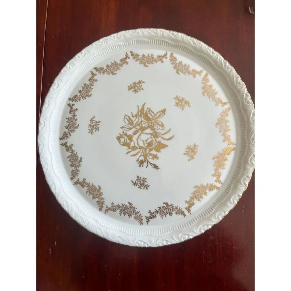 Vintage Limoges France Porcelain Gold Rose Cake Stand/Pedestal Plate - Picture 1 of 6